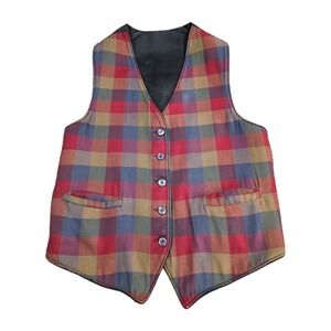 80s/90s VTG Reversible Black Velvet/Plaid Vest Peppy 2 Vest In One‎ M-XS W-S/M